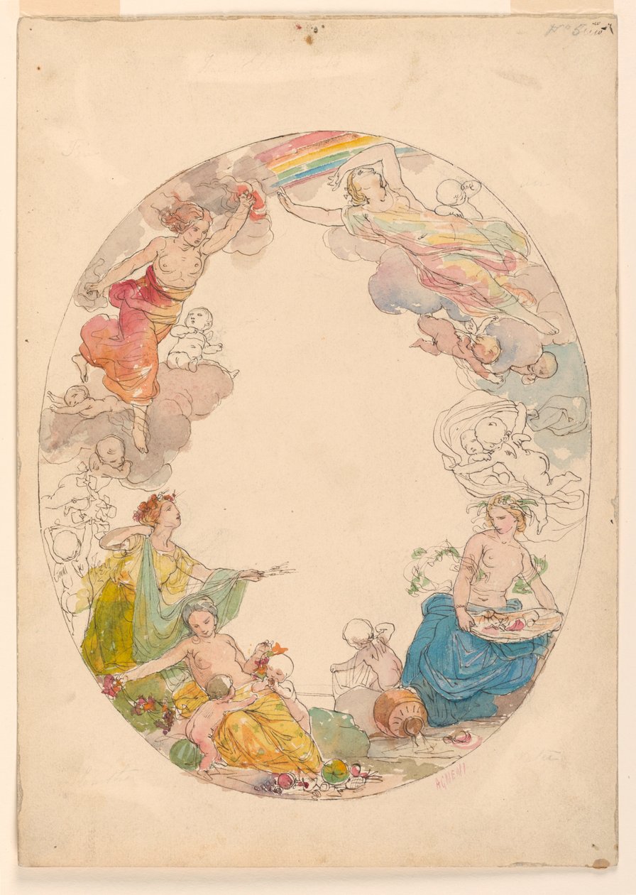 Piirustus, kattomaalaus, "Elementit", n. 1870. tekijältä Unknown artistUnknown artist