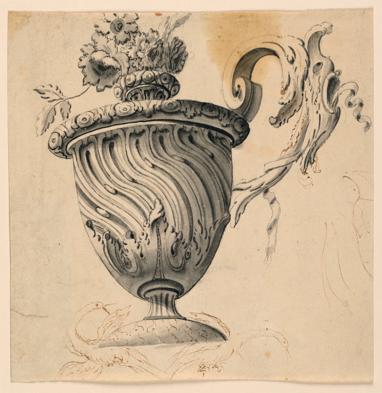 Piirustus, kattomaalaus ja kukkamaljakko, n. 1725-50. tekijältä Unknown artistUnknown artist