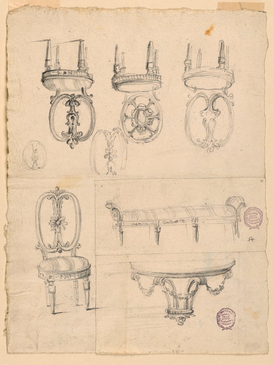 Piirustus, tuolit ja arkkitehtoniset luonnokset, 1785-1795 tekijältä Unknown artistUnknown artist