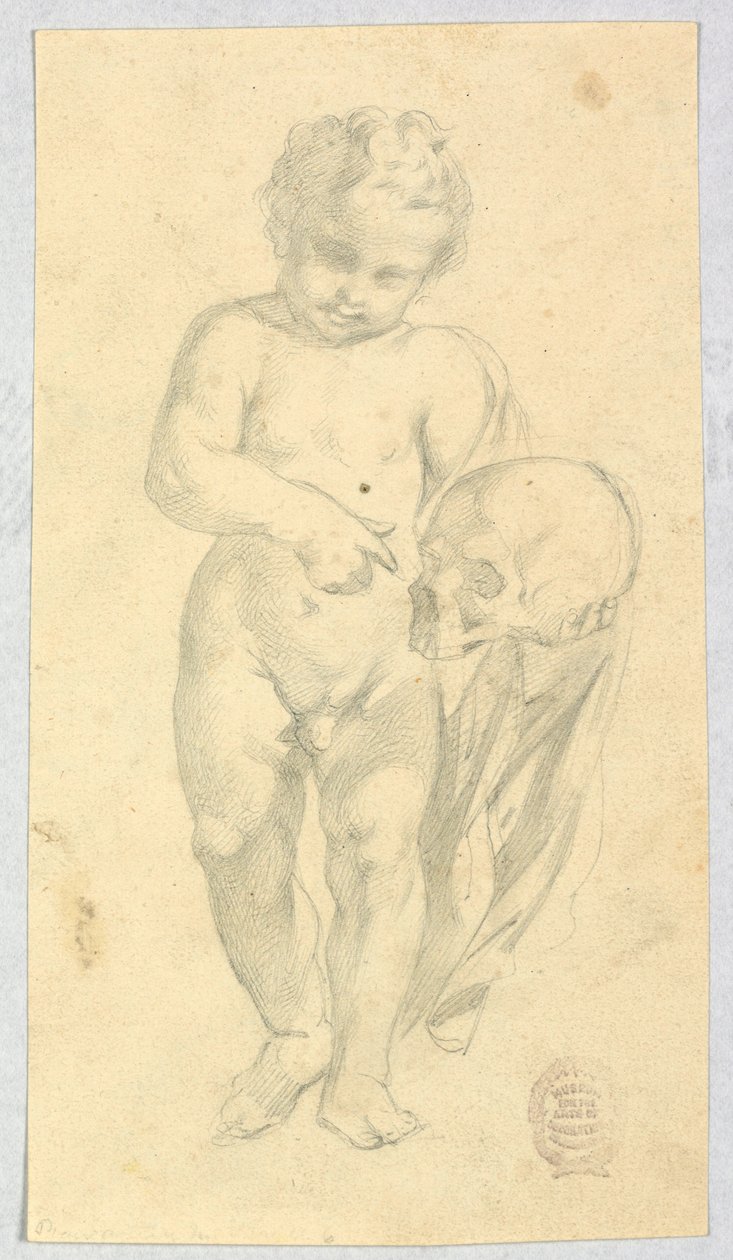 Piirros, Lapsi kantamassa pääkalloa, 16-1900-luku tekijältä Unknown artistUnknown artist
