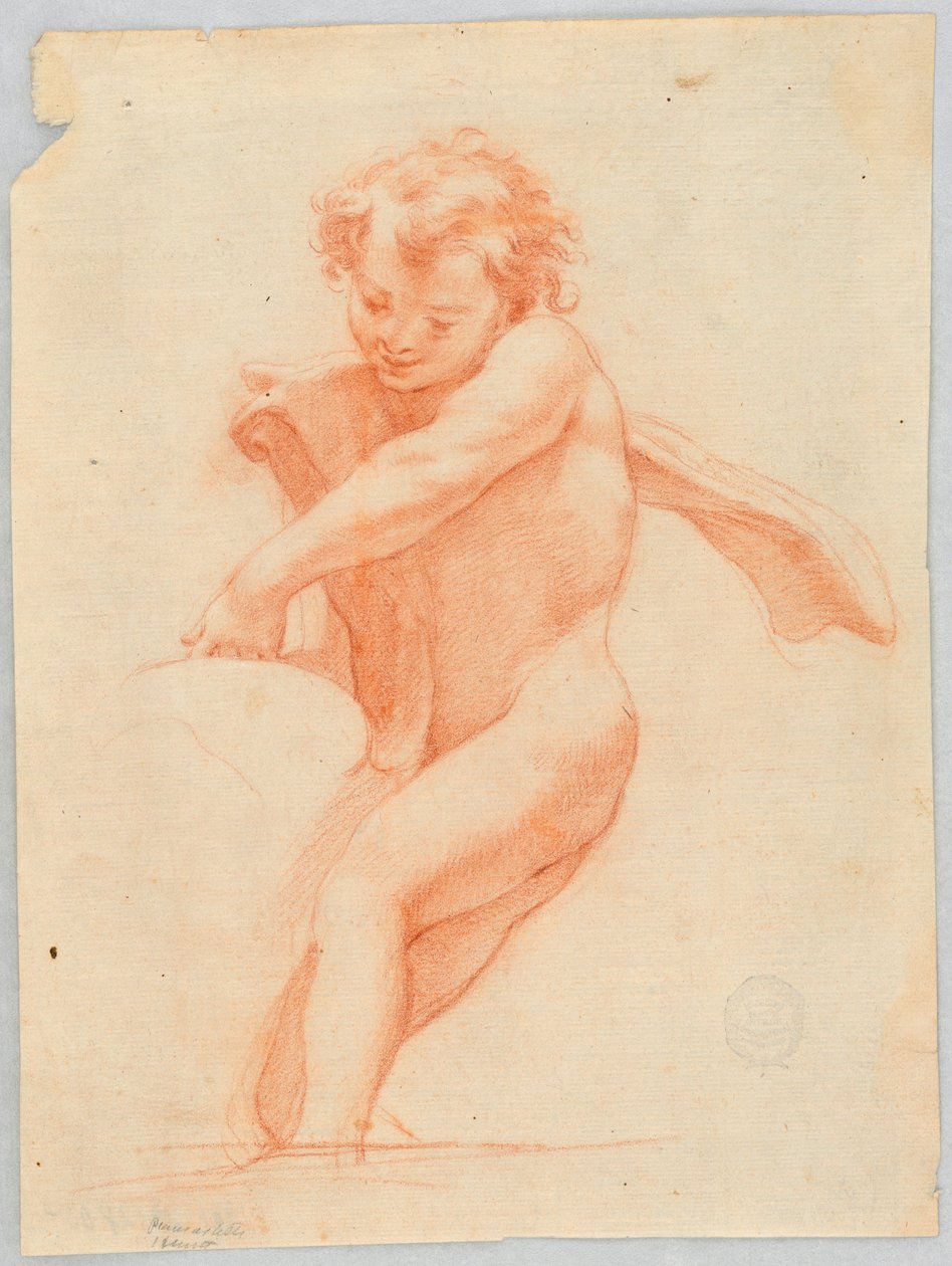 Piirros, lapsi tukemassa esinettä tai rakennelmaa, 1750-1800 tekijältä Unknown artistUnknown artist