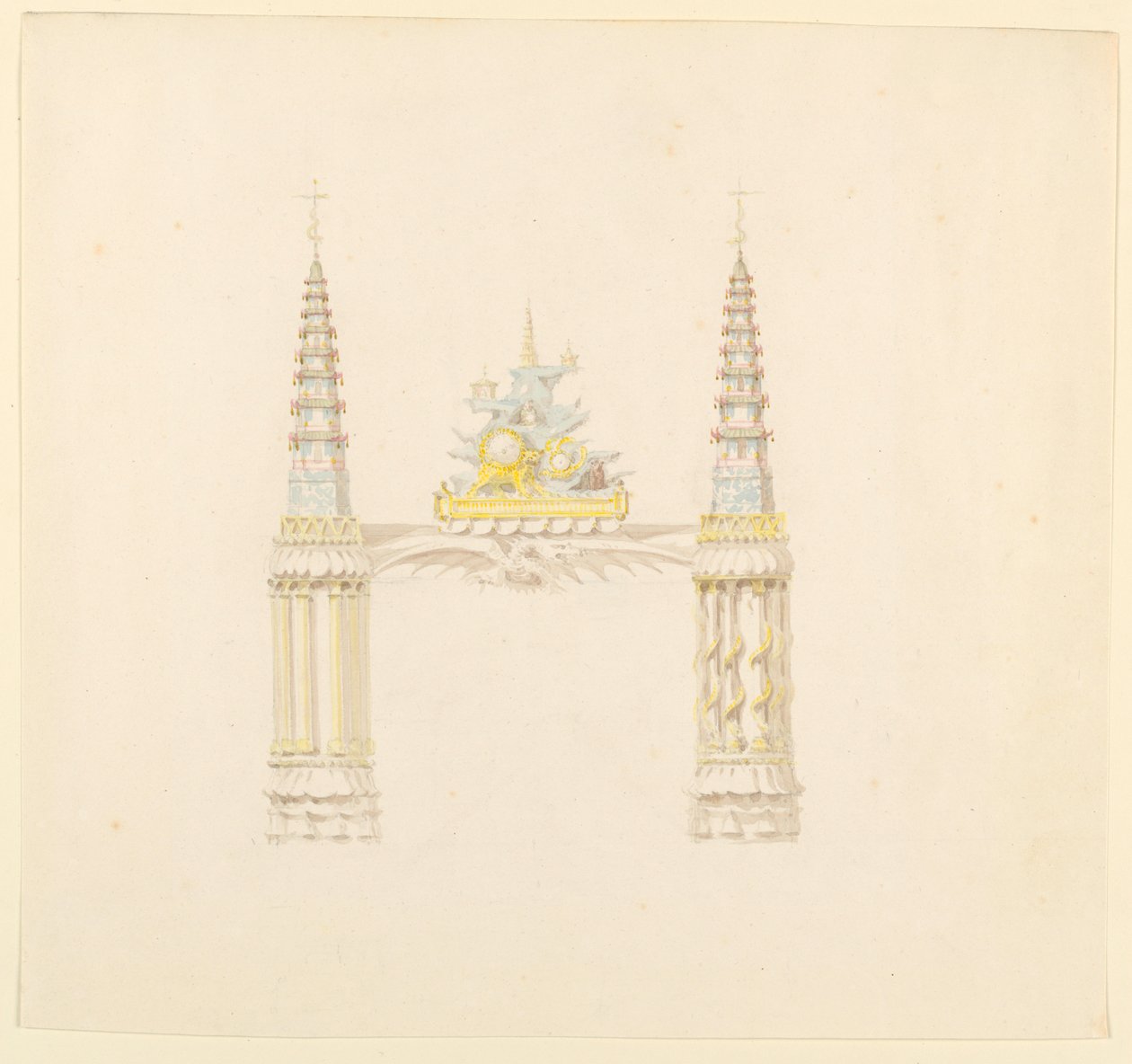 Piirustus, savupiippu, musiikkihuoneen länsiseinä, n. 1820. tekijältä Unknown artistUnknown artist
