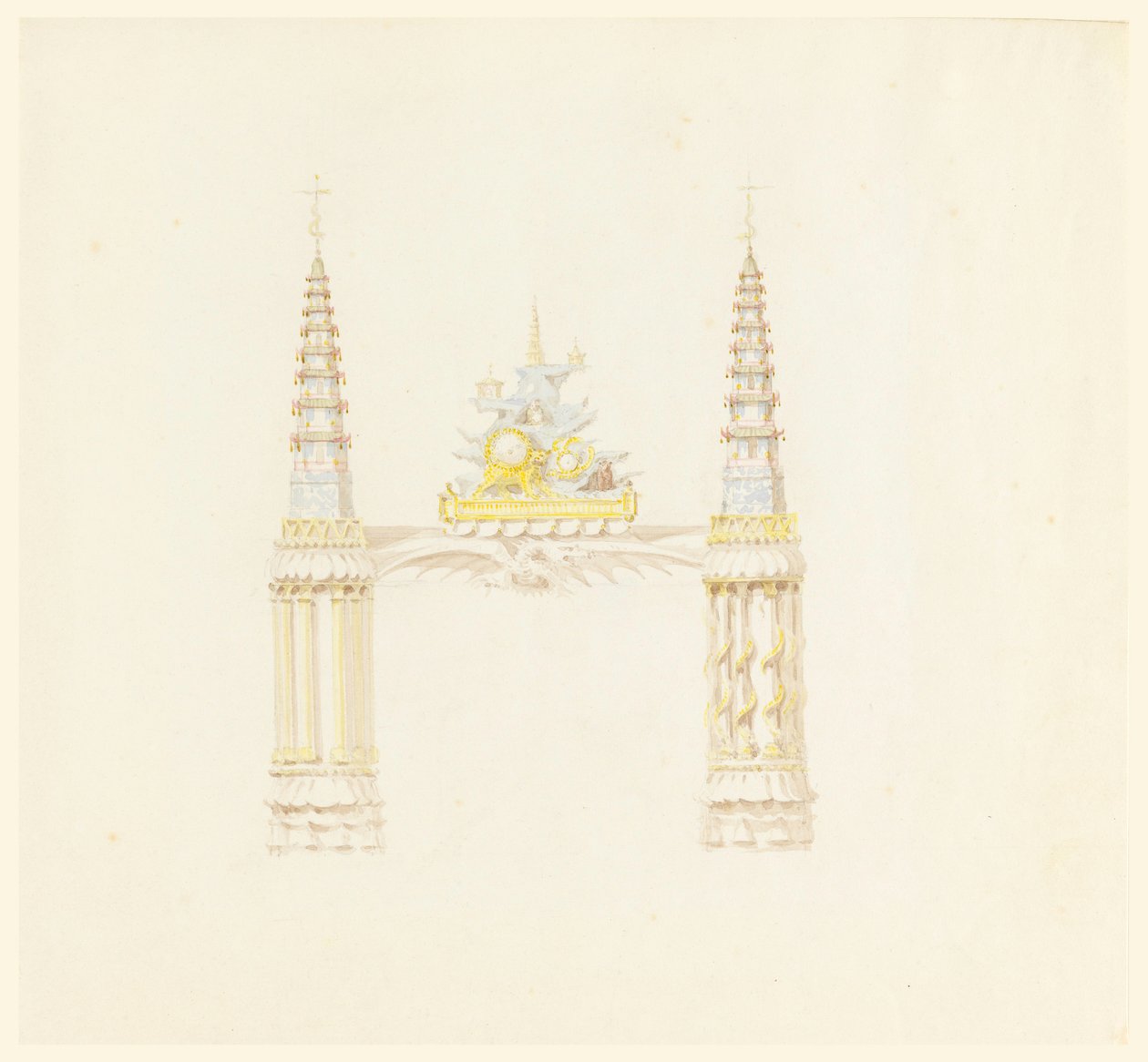Piirustus, savupiippu, musiikkihuoneen länsiseinä, n. 1820. tekijältä Unknown artistUnknown artist