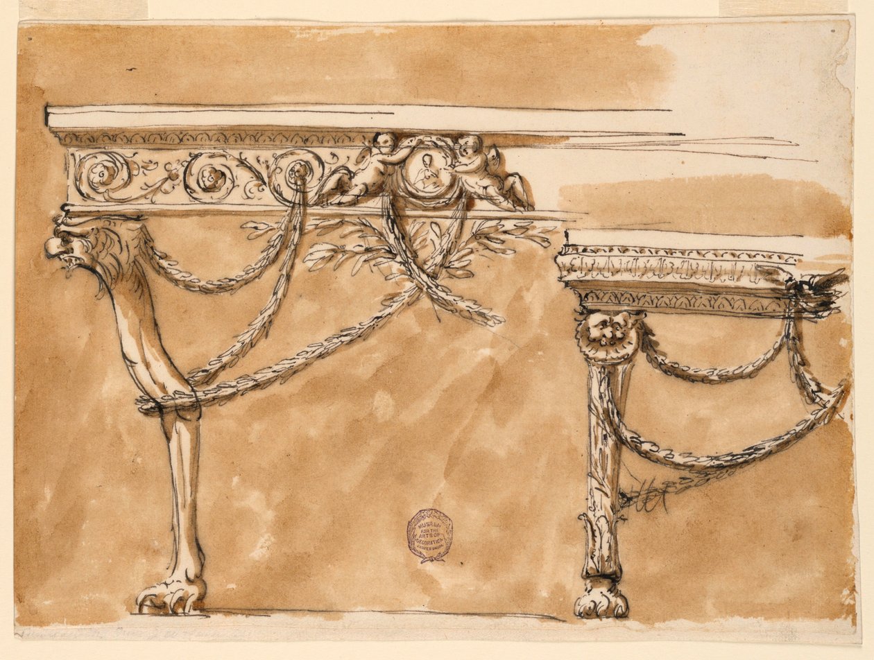 Piirustus, Konsolipöydät, n. 1790 tekijältä Unknown artistUnknown artist