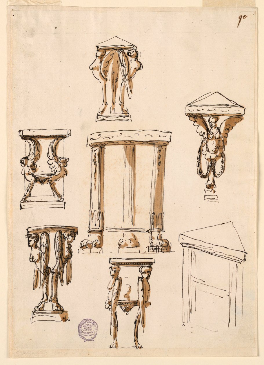 Piirustus, Konsolipöydät, n. 1800 tekijältä Unknown artistUnknown artist