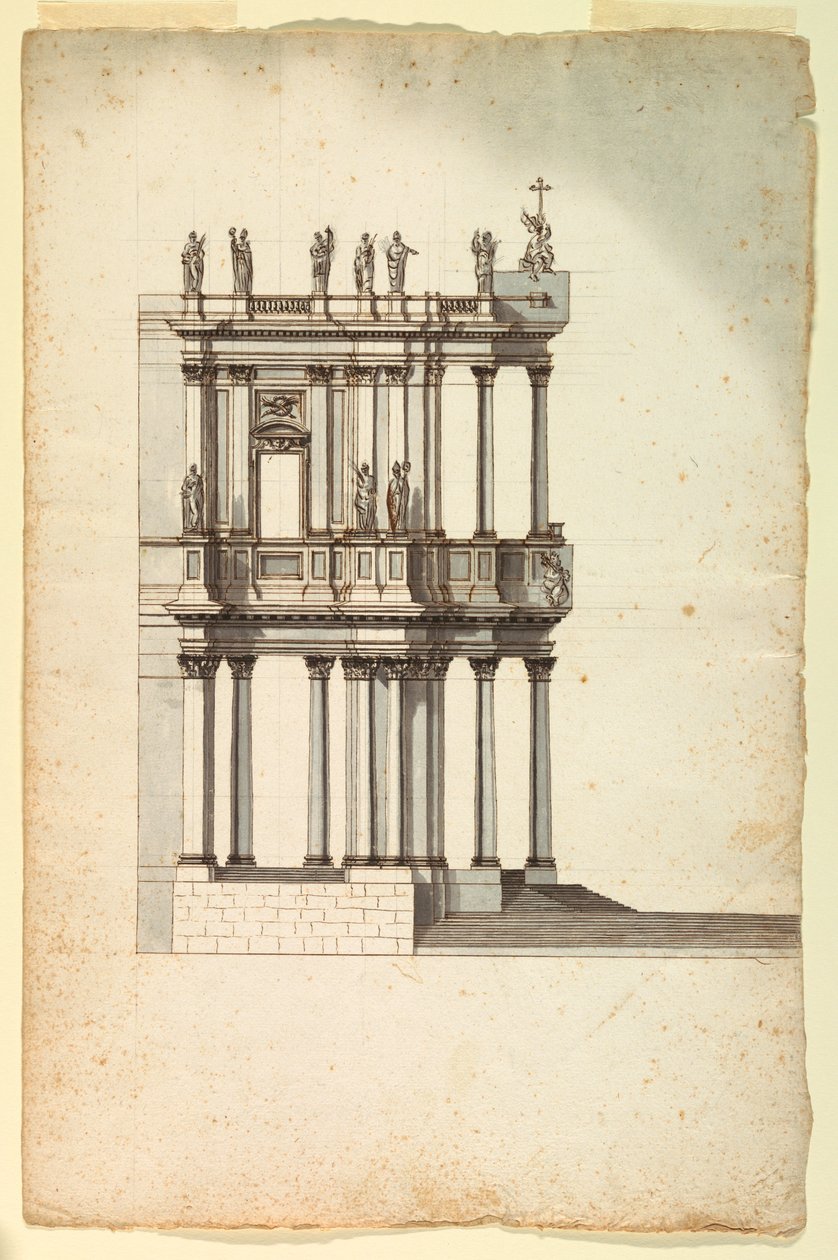 Piirustus, Kopio Vanvitellin kilpailusuunnitelmasta S. Giovanni in Lateranon julkisivua varten, 1763, vuoden 1732 piirustuksen mukaan. tekijältä Unknown artistUnknown artist