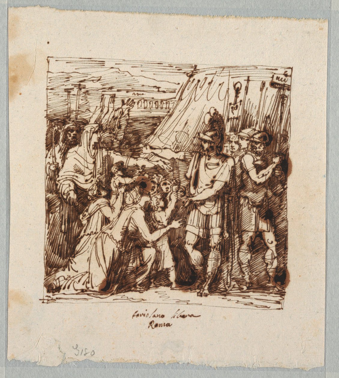 Piirros, Coriolanus suostuu purkamaan Rooman piirityksen, 1800-luvun loppupuoli tekijältä Unknown artistUnknown artist