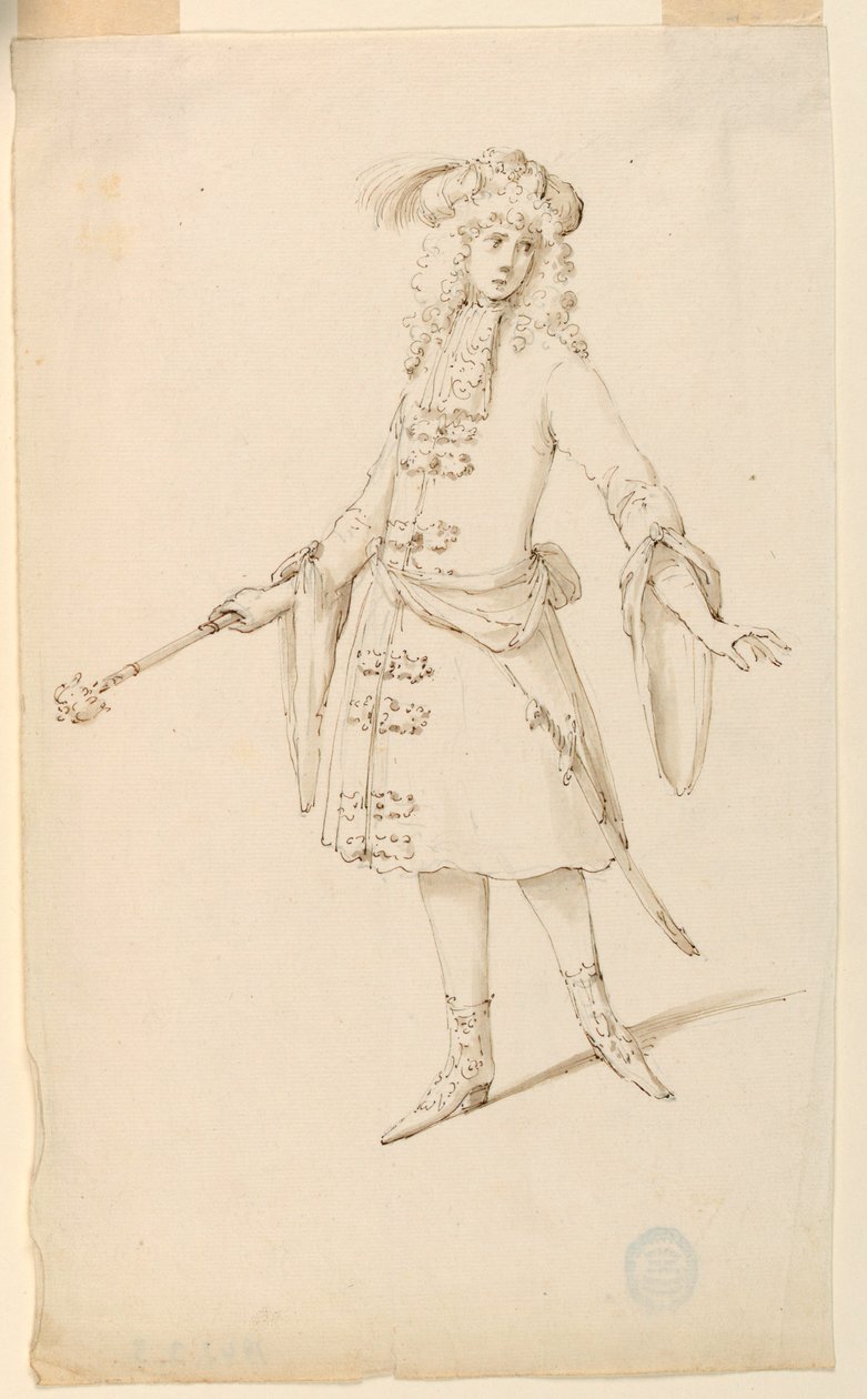 Piirustus, pukusuunnittelu: Aatelismies, kuningas tai prinssi balettia varten, n. 1720. tekijältä Unknown artistUnknown artist