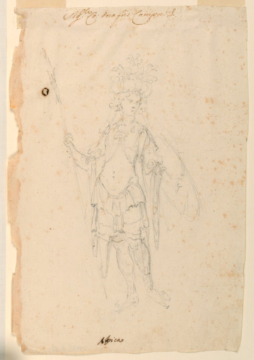 Piirustus, pukusuunnittelu: Afrikka balettia varten, n. 1720. tekijältä Unknown artistUnknown artist