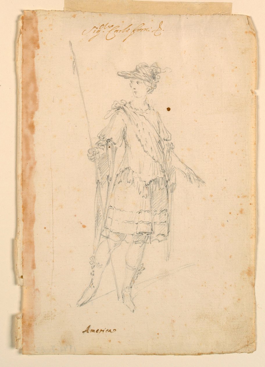 Piirustus, pukusuunnittelu: Amerikka balettia varten, n. 1720. tekijältä Unknown artistUnknown artist