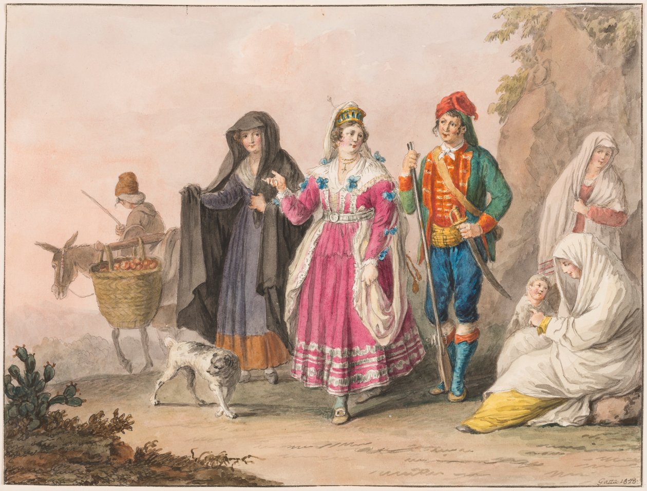 Piirustus, Sisilian puvut, 1828 tekijältä Unknown artistUnknown artist