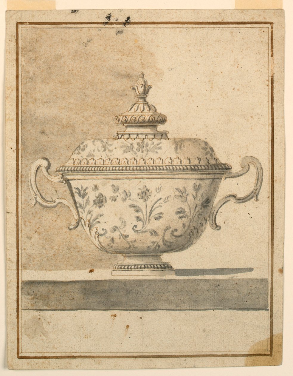 Piirustus, Katettu keraaminen astia, 1750-90 tekijältä Unknown artistUnknown artist