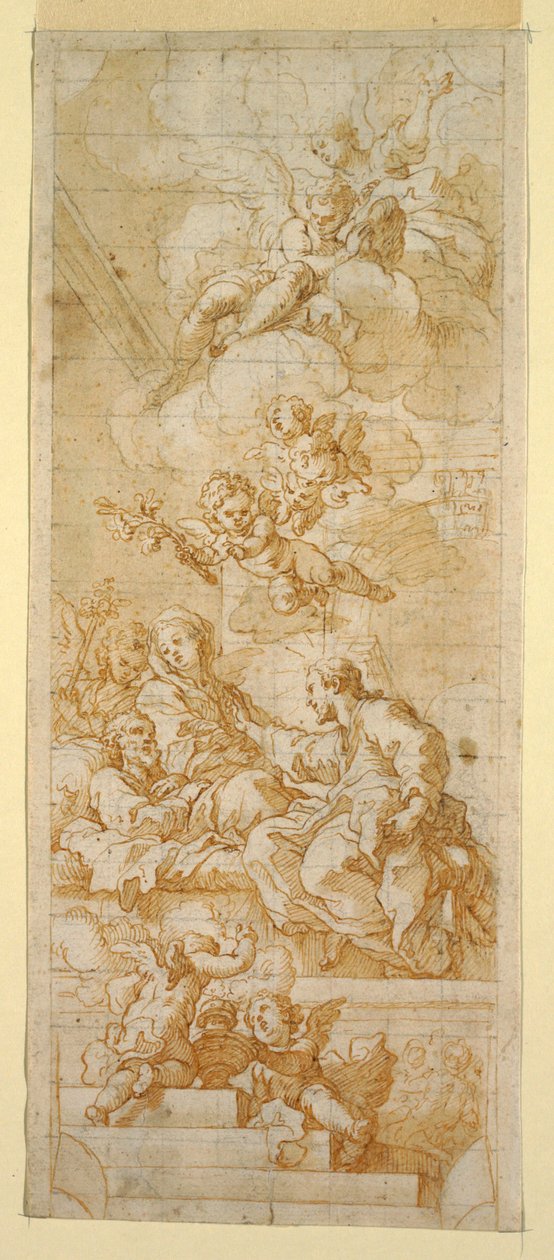 Piirros, Pyhän Joosefin kuolema, tutkimus kattomaalausta varten, n. 1670-1747. tekijältä Unknown artistUnknown artist