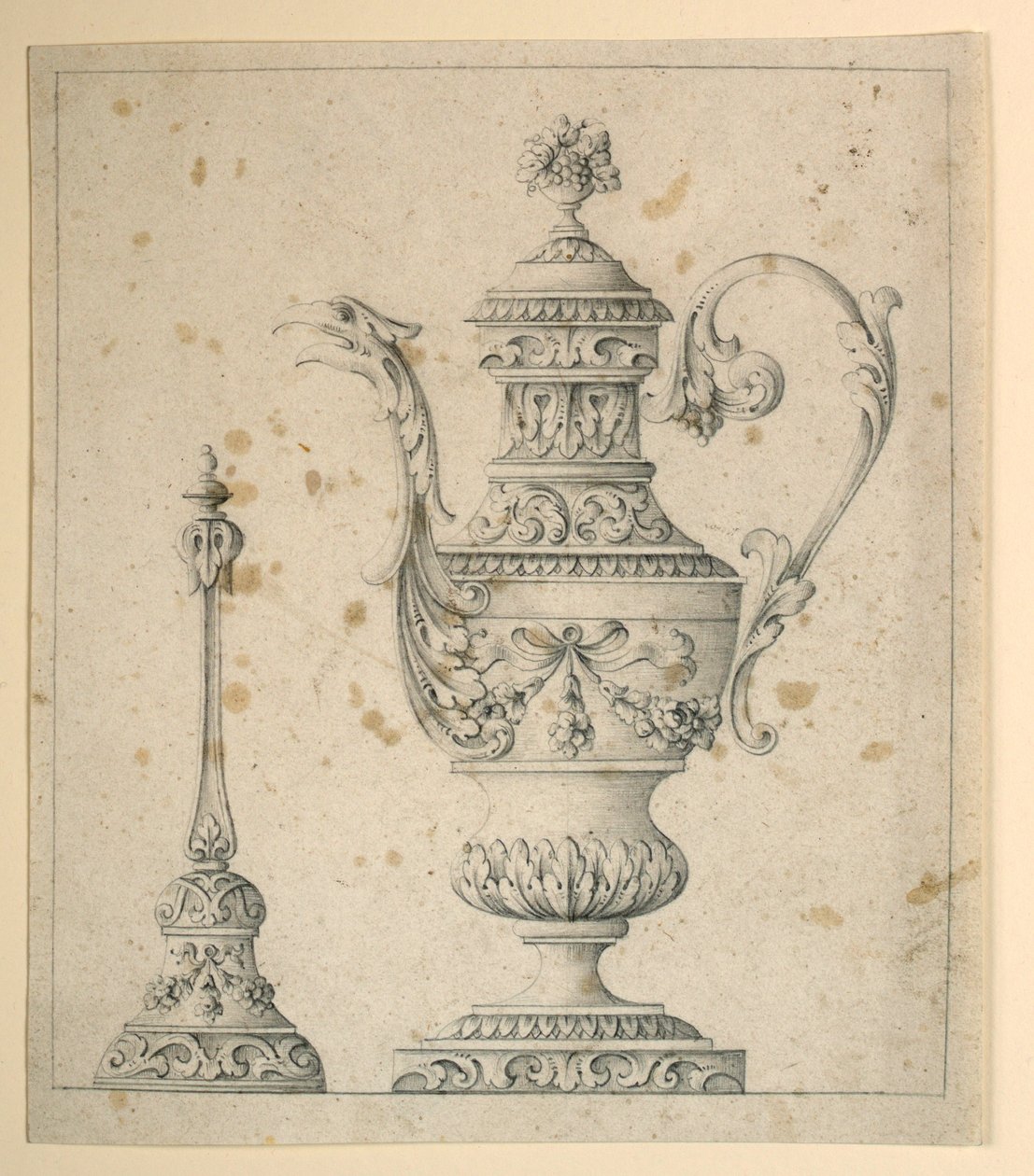 Piirustus, Koristeltu kannu ja käsikello, 1860-80 tekijältä Unknown artistUnknown artist