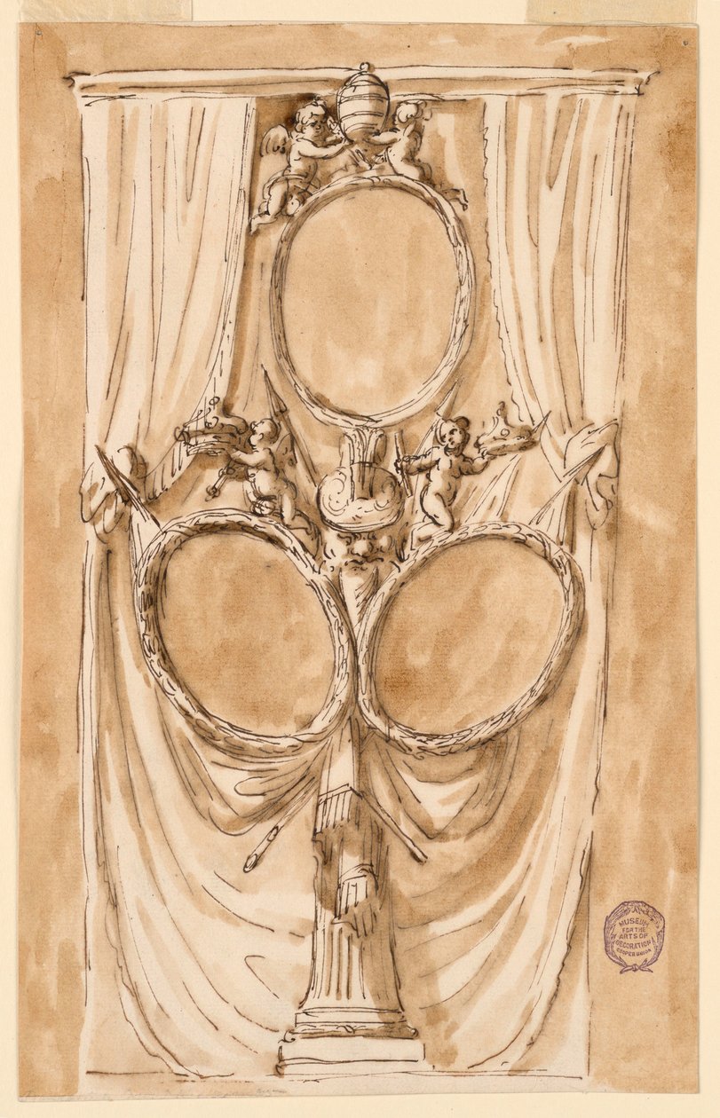 Piirustus, Koriste paavi Pius VI:n ja kuninkaallisen pariskunnan muotokuvaan, n. 1790. tekijältä Unknown artistUnknown artist