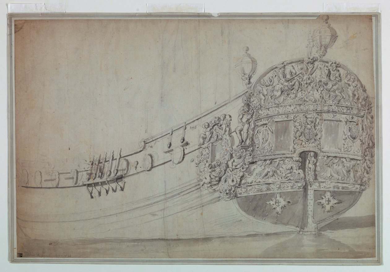 Piirustus, laivan perän koristeellinen muotoilu, n. 1705. tekijältä Unknown artistUnknown artist