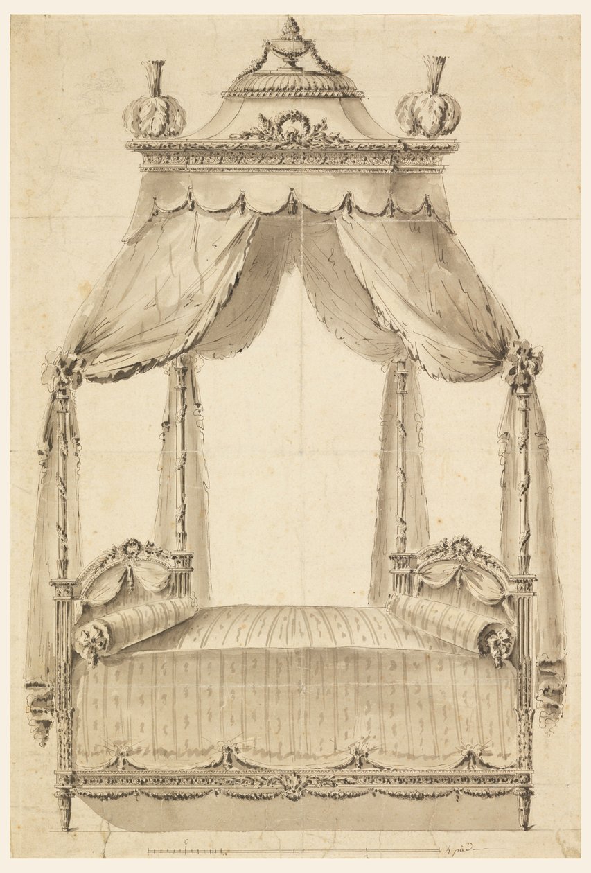 Piirustus, sängyn malli, n. 1785. tekijältä Unknown artistUnknown artist