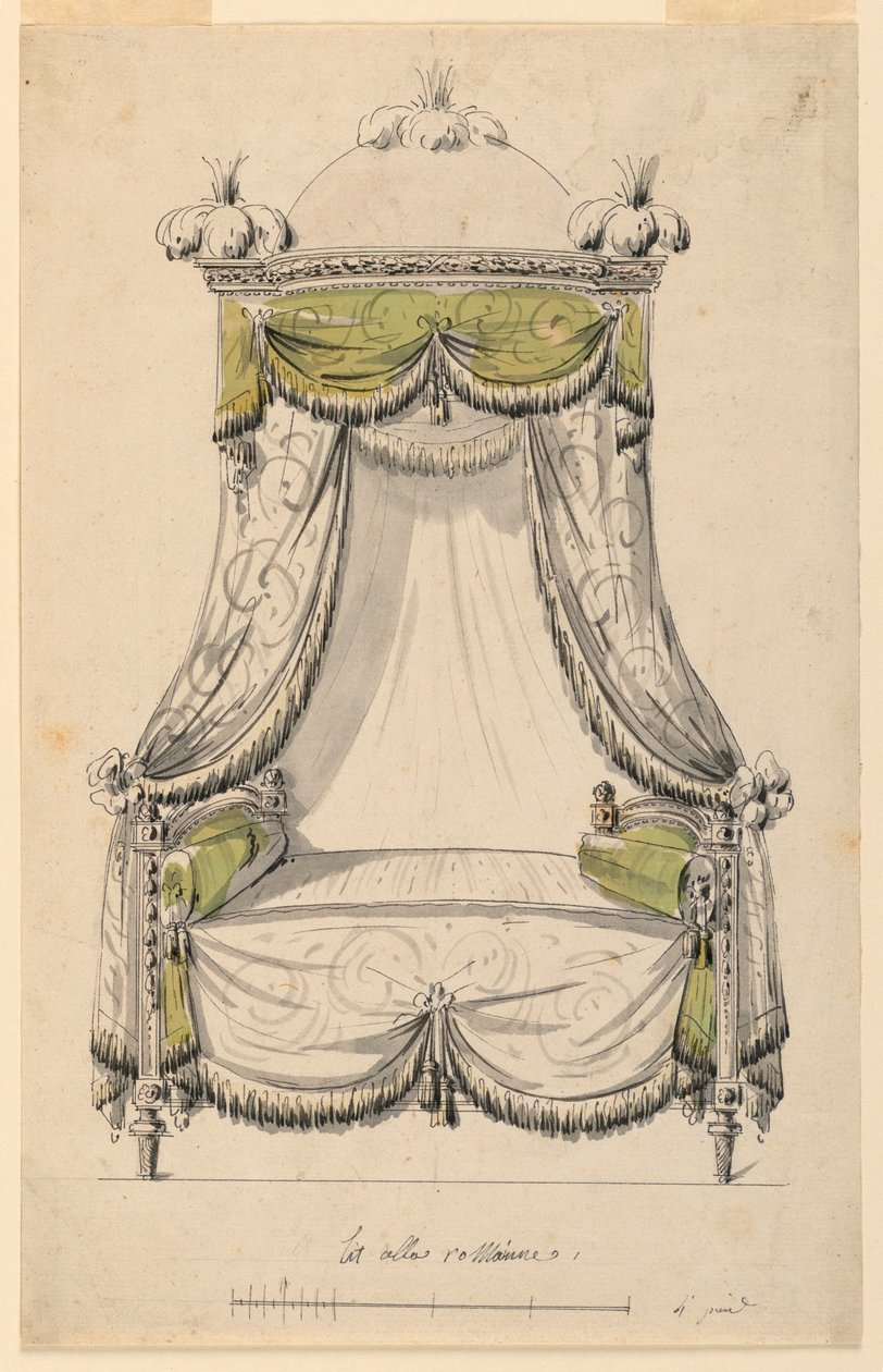 Piirustus, Roomalaistyylisen sängyn malli, 1780 tekijältä Unknown artistUnknown artist