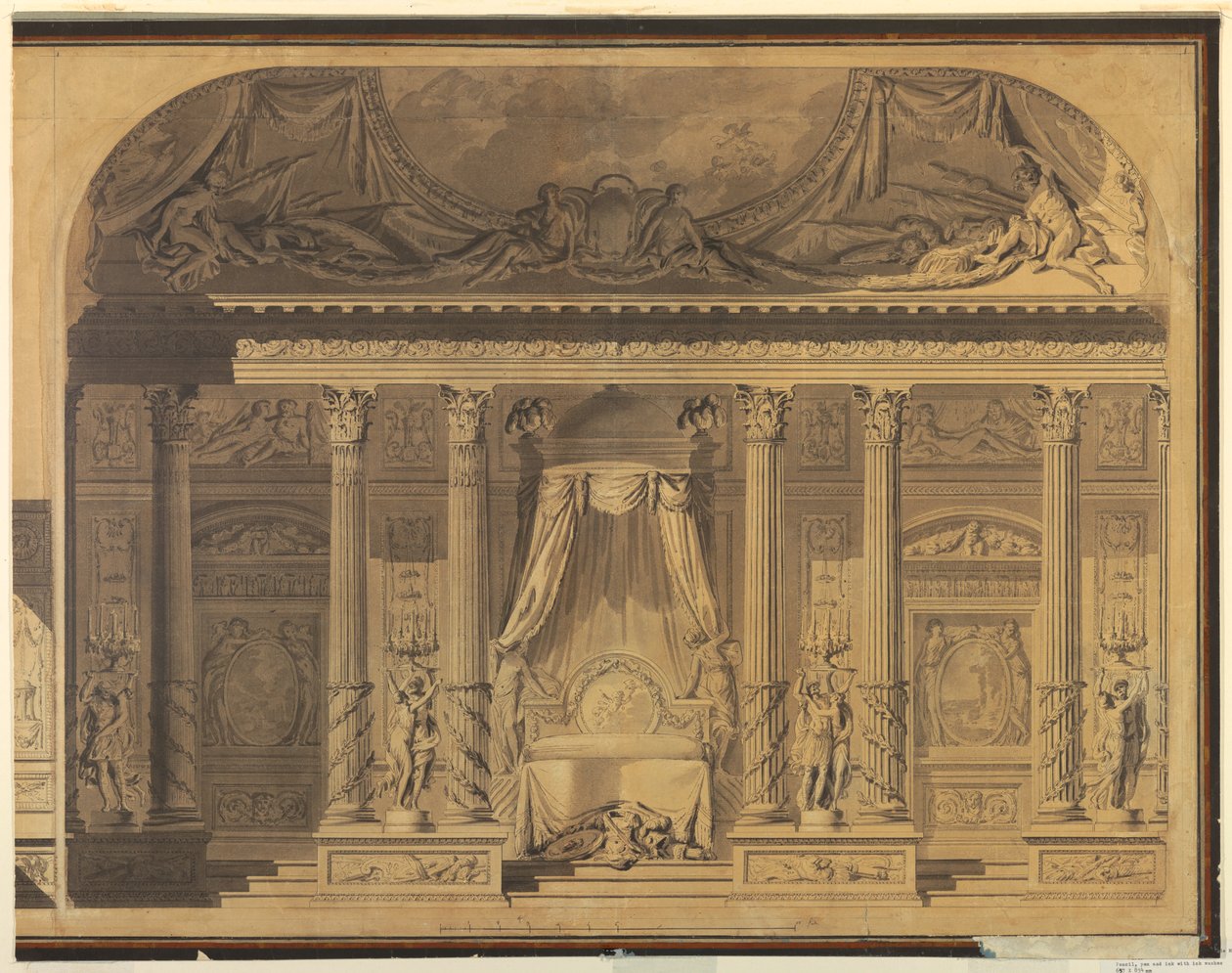 Piirustus, Makuuhuoneen suunnitelma, Hotel de Mailly-Nesle, Pariisi, 1770-80. tekijältä Unknown artistUnknown artist