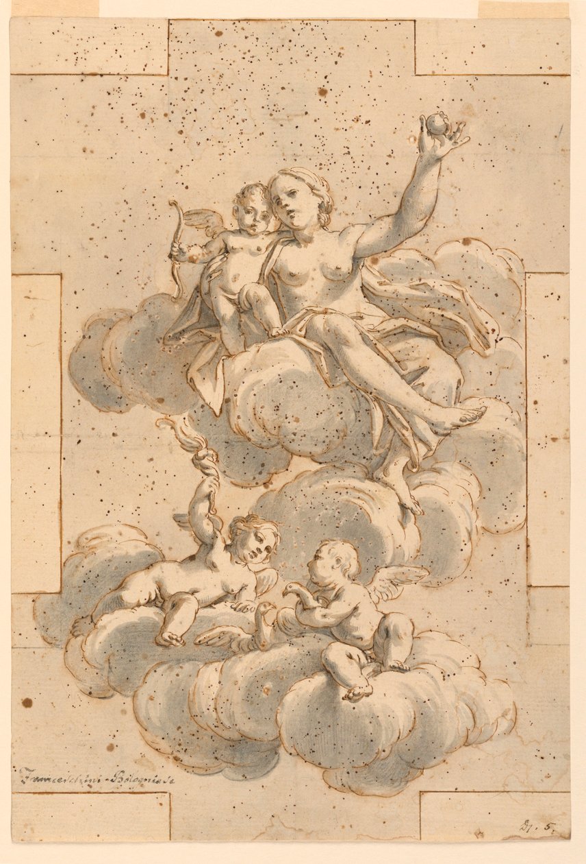 Piirustus, suunnitelma kattomaalaukseen, Venus, Amor ja Putti, 1700-29 tekijältä Unknown artistUnknown artist