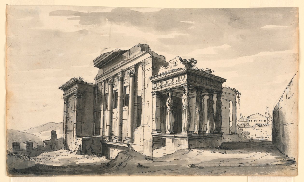 Piirustus, näyttämösuunnitelma, Akropoliksen Erectheion, Ateena, Kreikka, 1800-luvun alkupuoli tekijältä Unknown artistUnknown artist