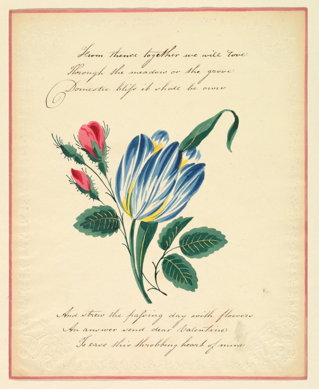 Tervehdyskortti, "Sieltä yhdessä me rakastamme...", n. 1819. tekijältä Unknown artistUnknown artist