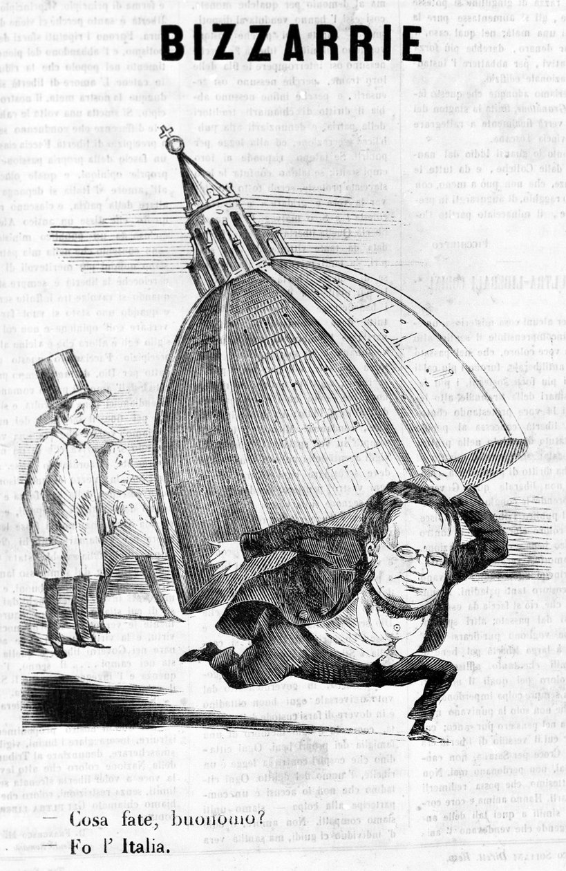 - Mitä sinä teet, sir? - I do Italy (Cavour Firenzen kupolilla) satiirinen kaiverrus Il Fischiettosta tekijältä Unknown artist