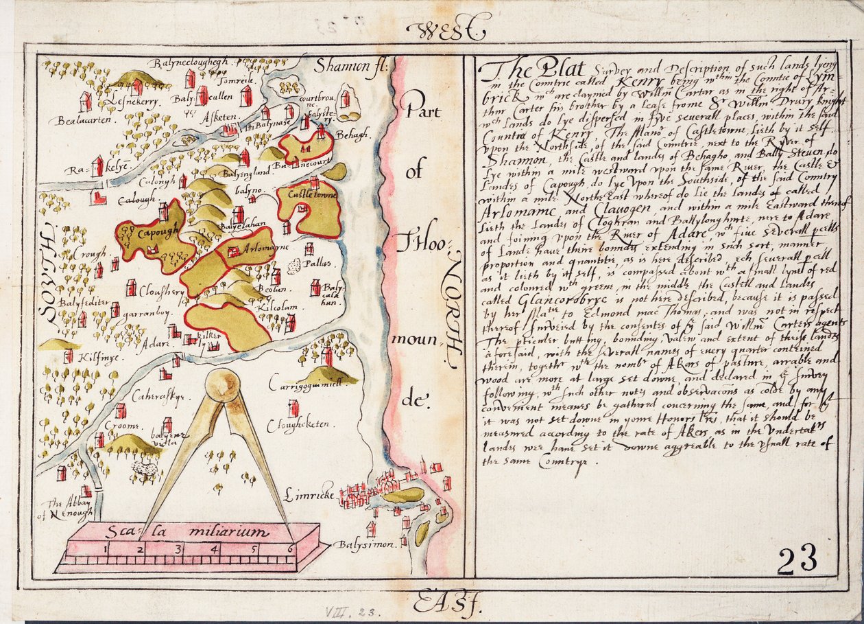 1500-luvun kartta Limerickin kreivikunnasta, Irlanti, noin 1588 (paperi, pellava) tekijältä Unknown artist