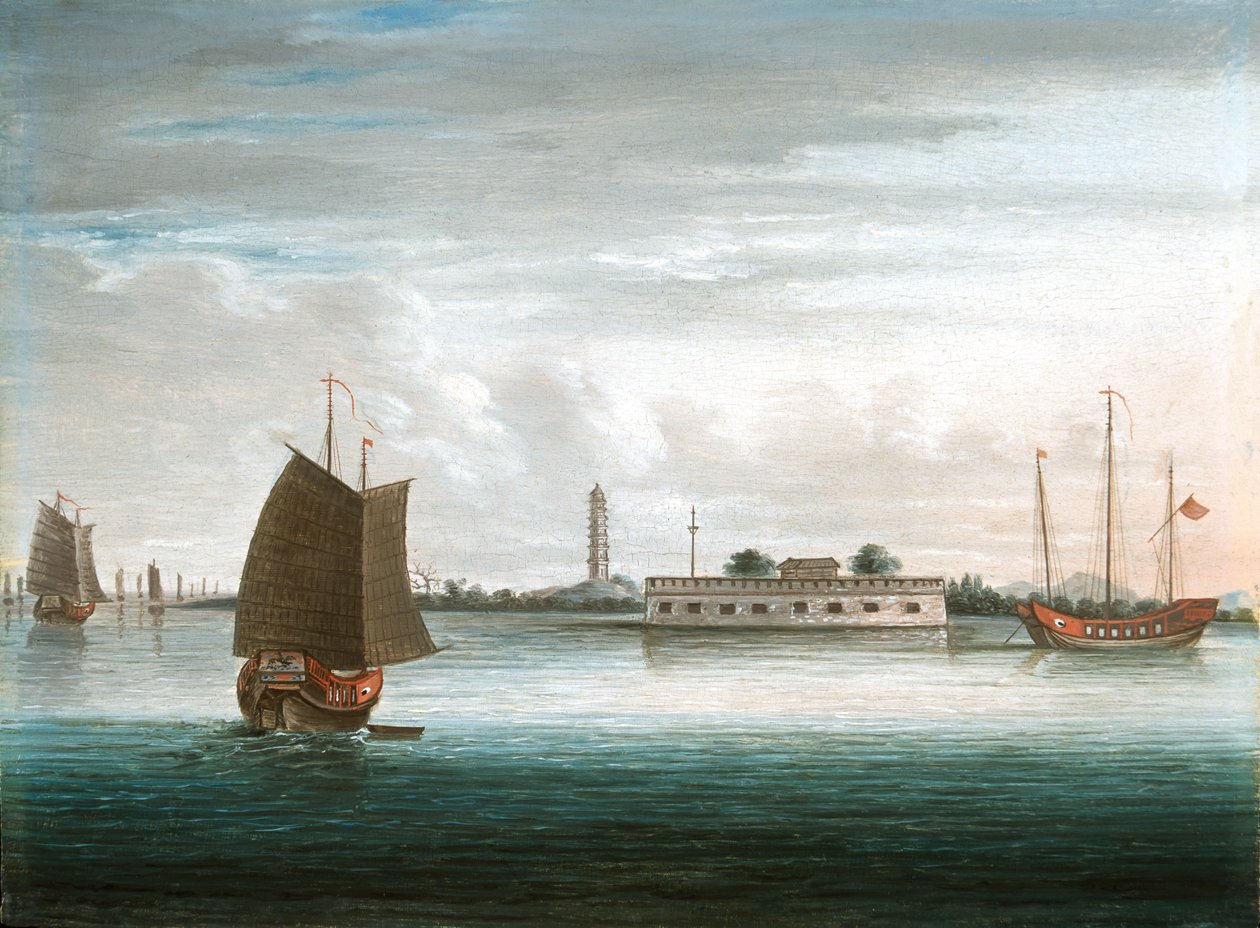 Linnoitus Kantonjoella, 1. Kiinan sota, noin 1840 tekijältä Unknown artist