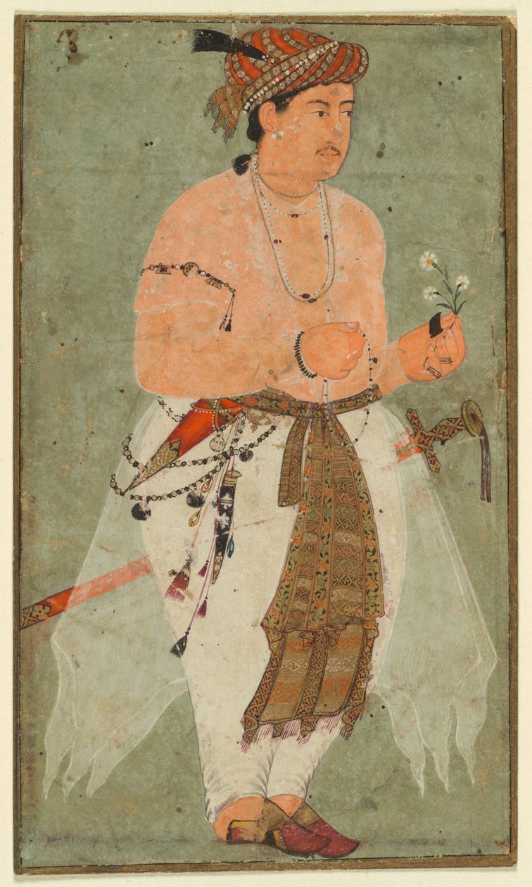 Mughal-prinssi, ehkä Danyal, kädessään kukkien oksa tekijältä Unknown artist