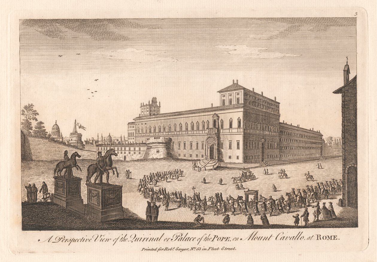 Perspektiivinäkymä Quirinalista tai paavin palatsista Cavalle-vuorella Roomassa tekijältä Unknown artist