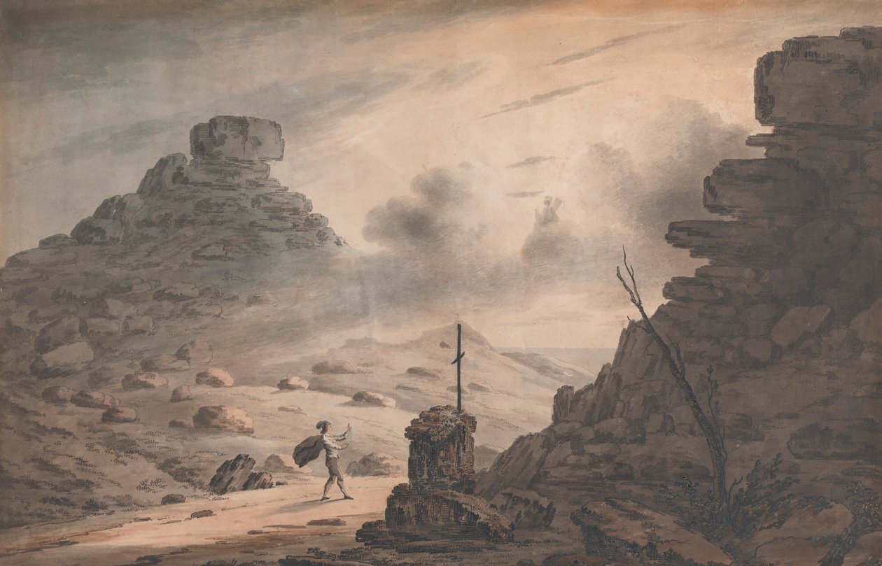 Näkymä Kivien laaksoon Devonissa, kohtaus Myrskyssä, näytös 1 tekijältä Unknown artist