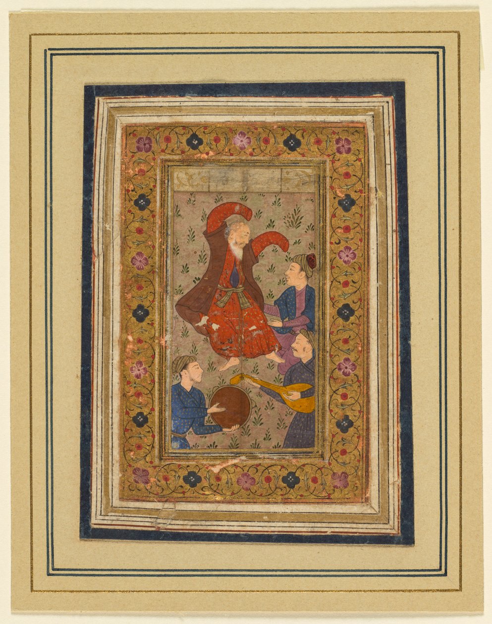 Tanssiva dervishi ja kolme muusikkoa, Urfin (Persialainen, 1555–1591) Divanista (Kootut runot) tekijältä Unknown artist