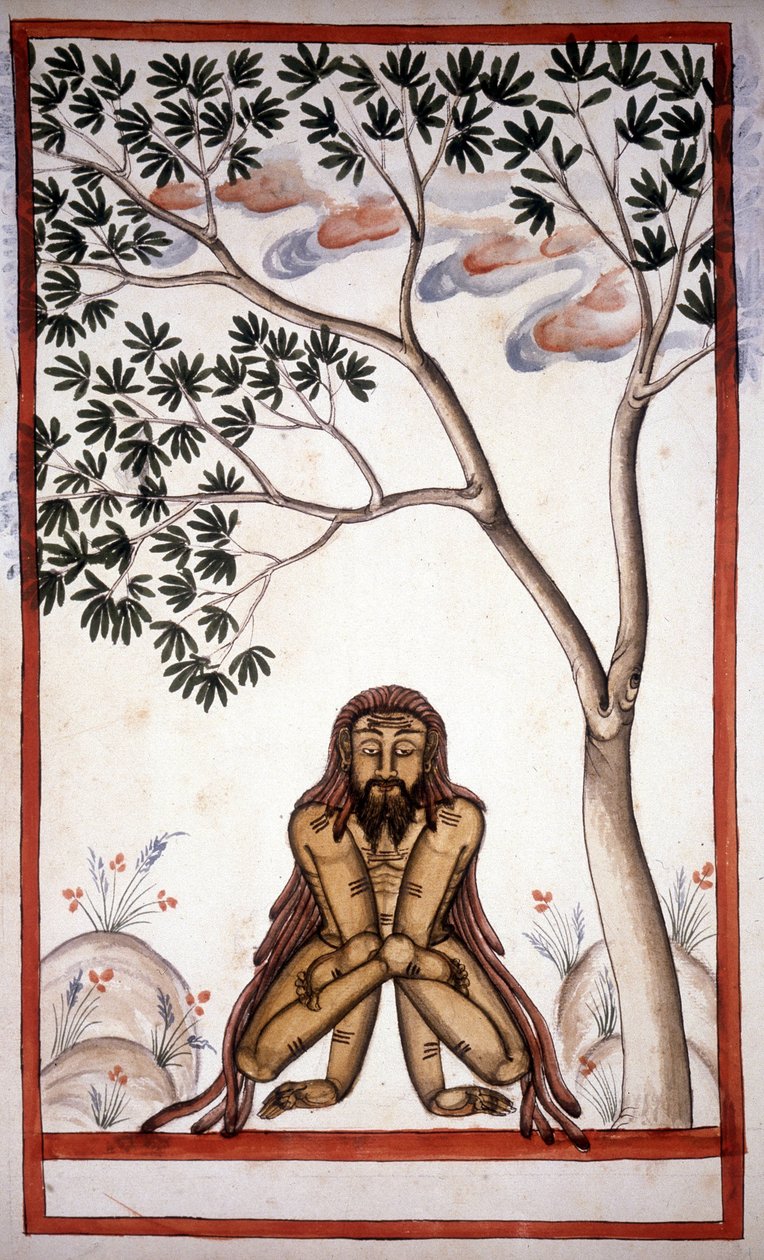 Fakiirisivu käsikirjoituksesta (ms.8300) ""History of the Mogul""" (Moghul tai Moghol), kirjoittanut Stefano Nivibus Cardeira. 1700-luku. Bibloteca marciana, Venetsia tekijältä Unknown artist