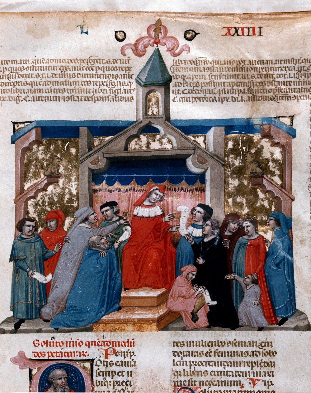 Lakimies, joka soveltaa miniatyyrilakia, joka on otettu Justinianuksen koodekista (Codex Justinianus), kokoelma lakeja ja instituutioita, jotka julkaistiin Bysantin keisarin Justinianus I:n (483-565) alaisuudessa. tekijältä Unknown artist