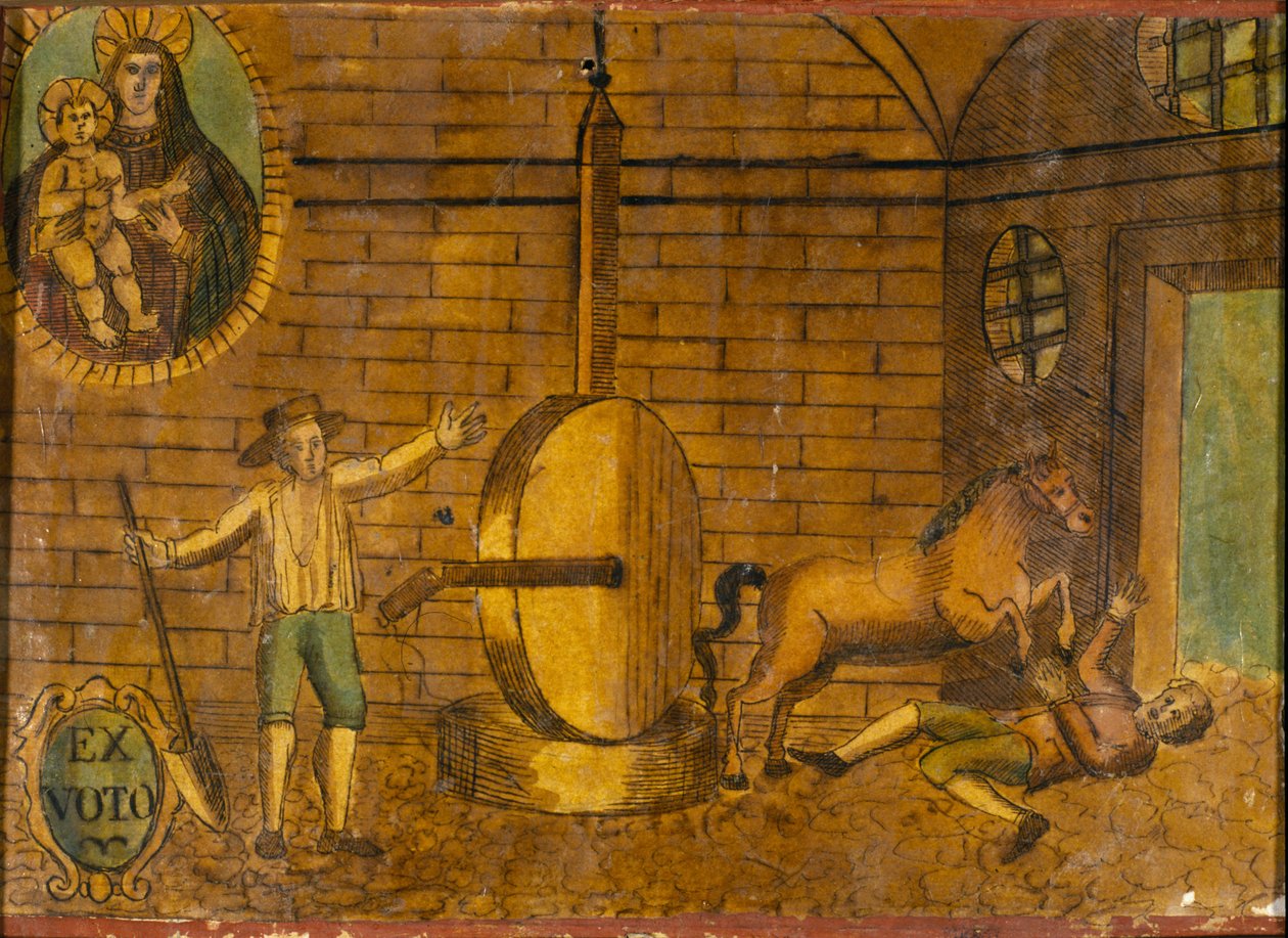 Hevosen kaatama mies, ex voto 1700-luvun lopulta. tekijältä Unknown artist