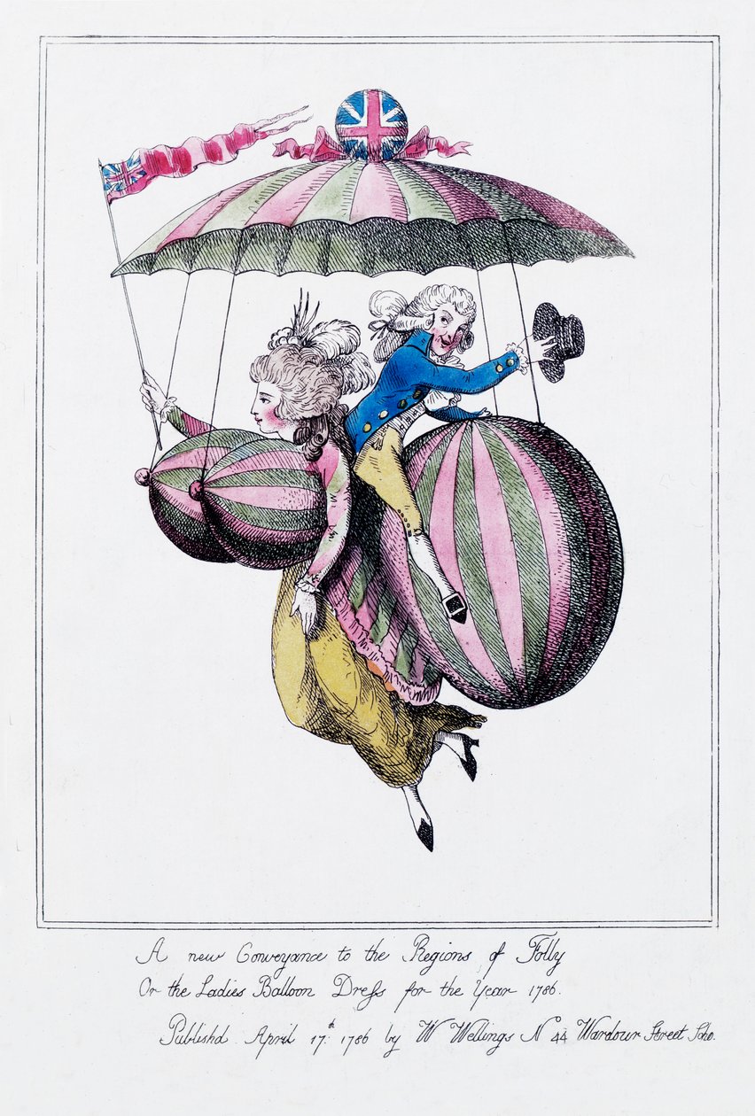 "Uusi kulkuneuvonta hulluuden alueilla tai naisten ilmapallomekko vuodelle 1786" tekijältä Unknown artist