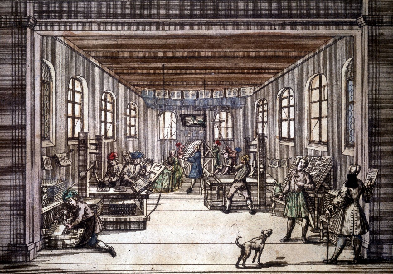 Kirjapaino 1700-luvun alussa. tekijältä Unknown artist
