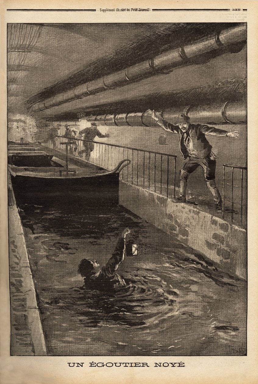 Pariisin kulkue hukkuu siivoamalla hienoa johdannaista. Kaiverrus "" Le petit Journal" -lehdessä 15.9.1899. Selva Collection. tekijältä Unknown artist