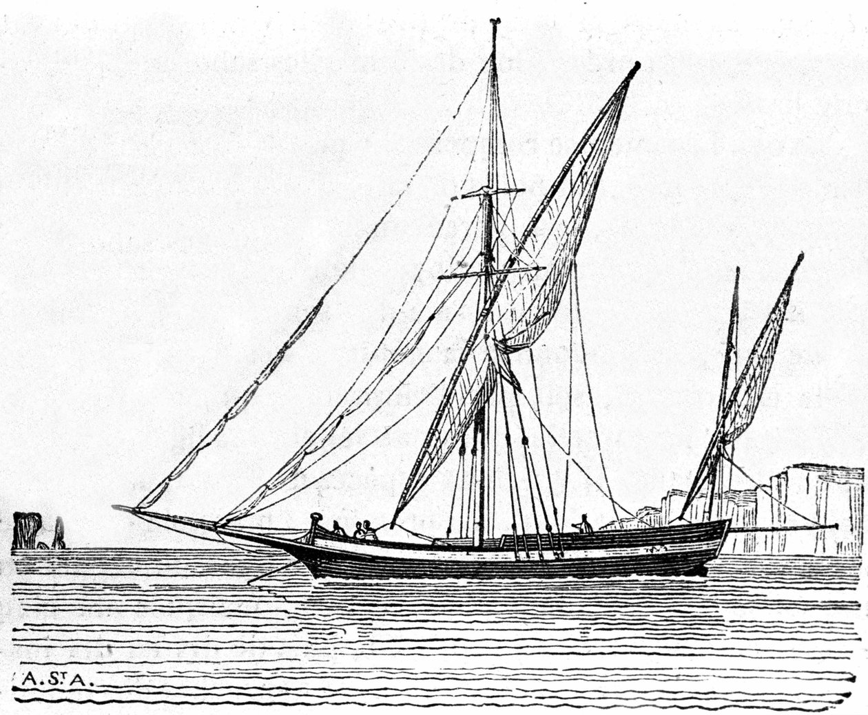 Tartaani, pieni vene, jolla on suuri Välimeren masto. tekijältä Unknown artist