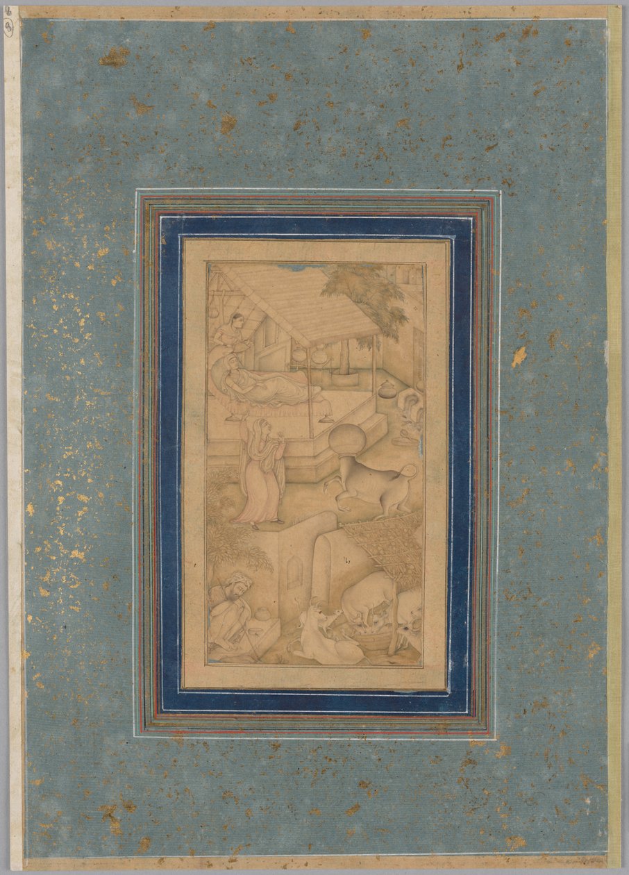 Nainen luulee lehmän kuoleman enkeliksi Kashifin (Iranin, d. 1504) Canopuksen valoista (Anwar-i Suhaili) tekijältä Unknown artist