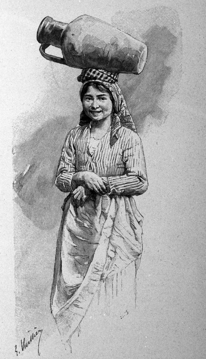 Nuori sisilialainen nainen kantaa kannua päässään. tekijältä Unknown artist