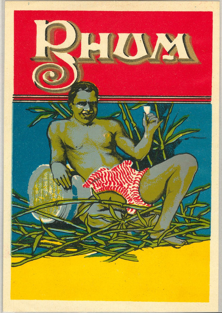 Nuori musta mies pukeutuneena kädessään lasillinen rommia (mainos) (kromolitografia tekijältä Unknown artist