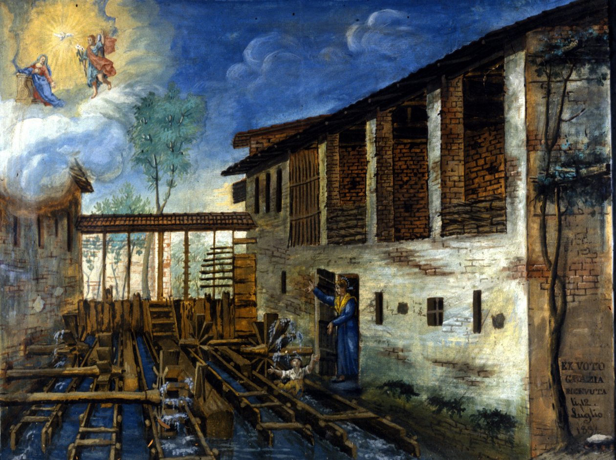 Pieni lapsi pelastui vesimyllyn lavoilta. tekijältä Unknown artist