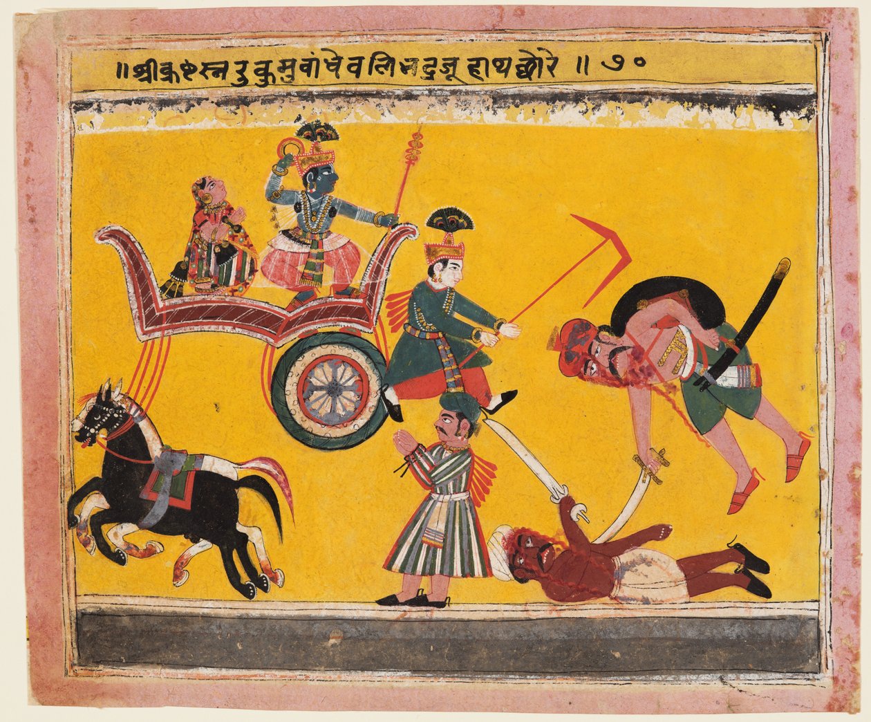 Rukminin sieppaus: Krishna sidoi Rukman kädet Bhagavata Puranalta tekijältä Unknown artist