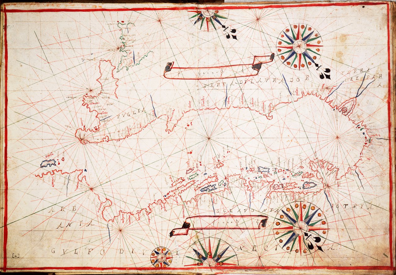 Adrianmeren merikartta, noin 1620 (pergamentti) tekijältä Unknown artist