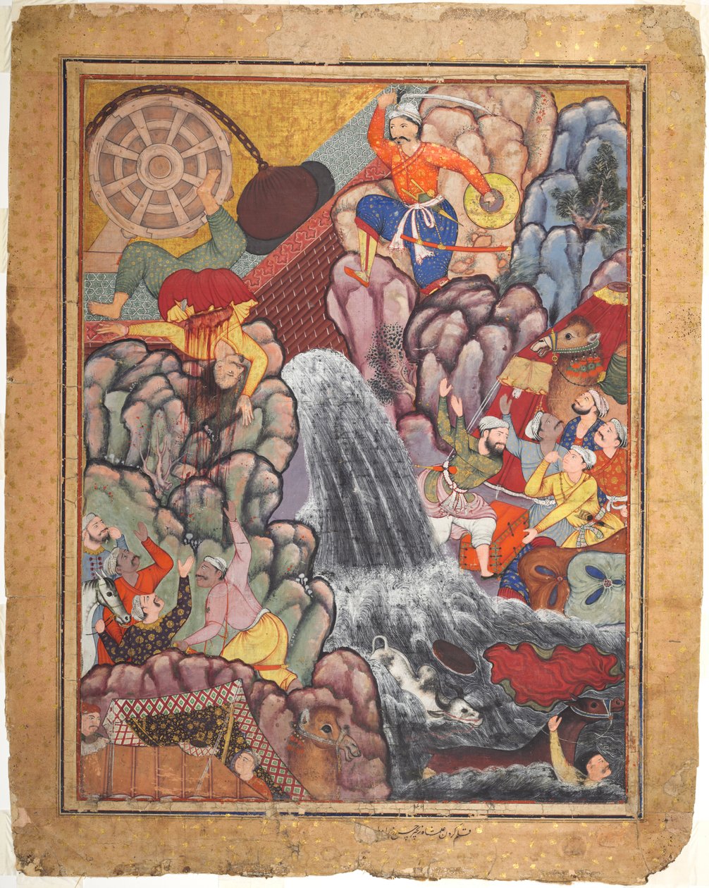 Alamshah katkeaa pyörän ketjun alle Hamza-naman (Hamzan seikkailut) osasta 11 tekijältä Unknown artist