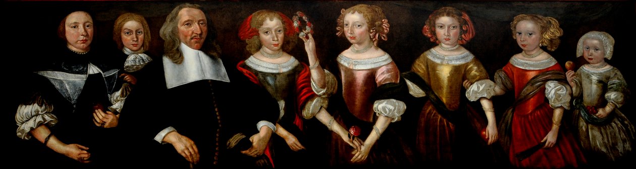 Alderman Crowle ja hänen perheensä, noin 1665 (öljy paneelille). tekijältä Unknown artist