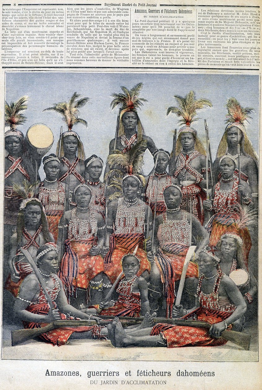 Amazonit, soturi- ja dahomelaiset fetisšerit (nykyisestä Beninistä), sopeutumispuutarhasta - "" Le Petite Journal" -lehdessä 28.2.1891 tekijältä Unknown artist
