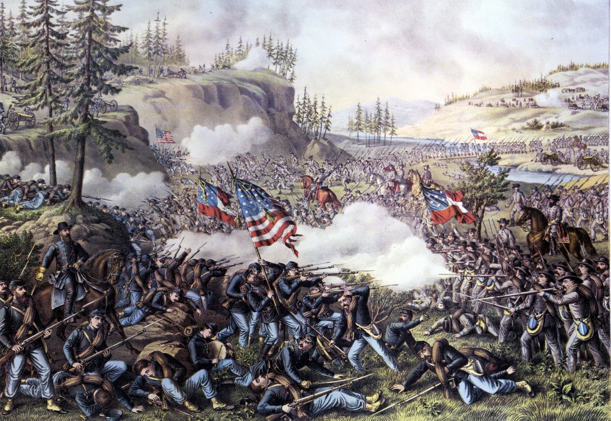 Amerikan sisällissota (1861 - 1865): Chickamaugan taistelu (Georgia) 18.-20. syyskuuta 1863. Kaiverrus 1800-luvulta. tekijältä Unknown artist